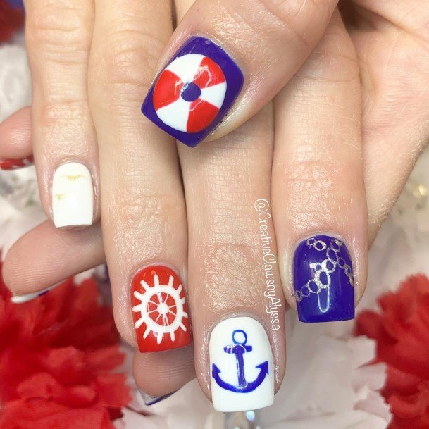 Females Red White And Blue Nails