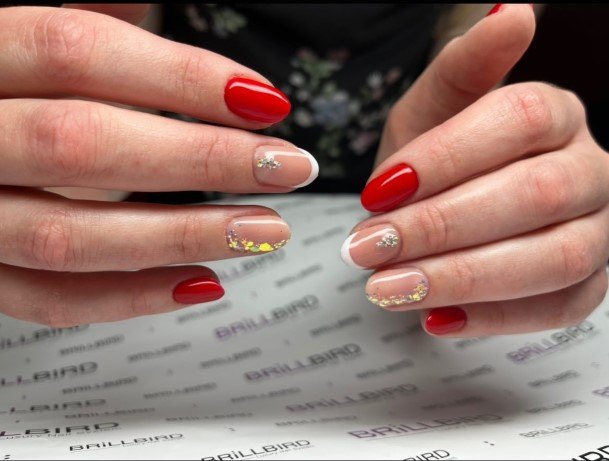 Females Red With Diamond Rhinestones Nails