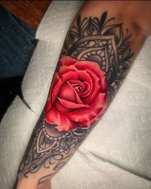 Females Rose Sleeve Tattoos