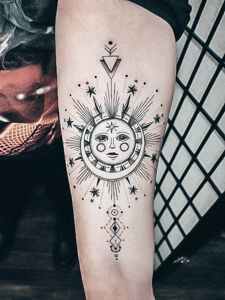Females Sun And Moon Tattoos