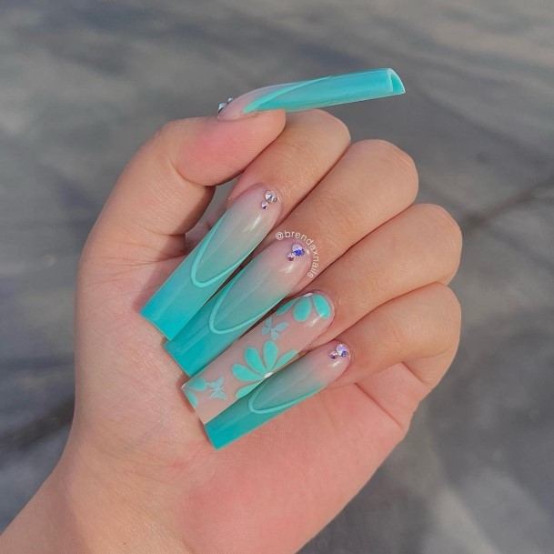 Females Turquoise Ombre Nails