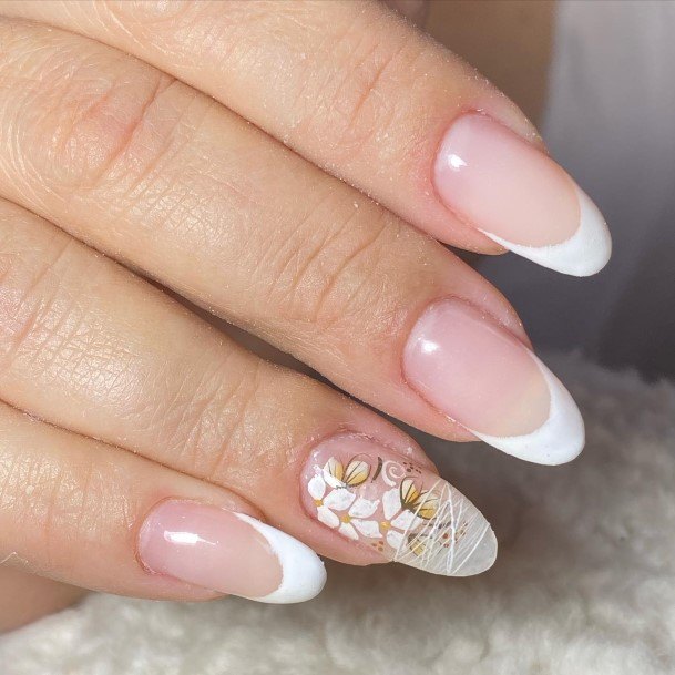 Females White Almond Shaped Nails