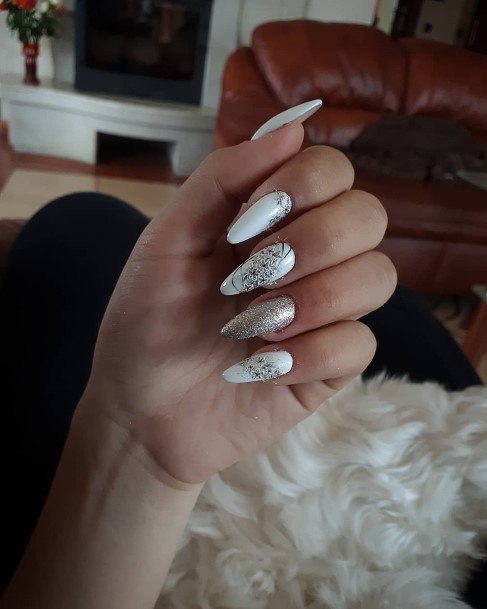 Females White And Silver Nails