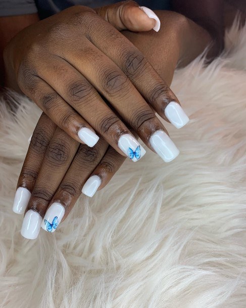 Females White Square Nails