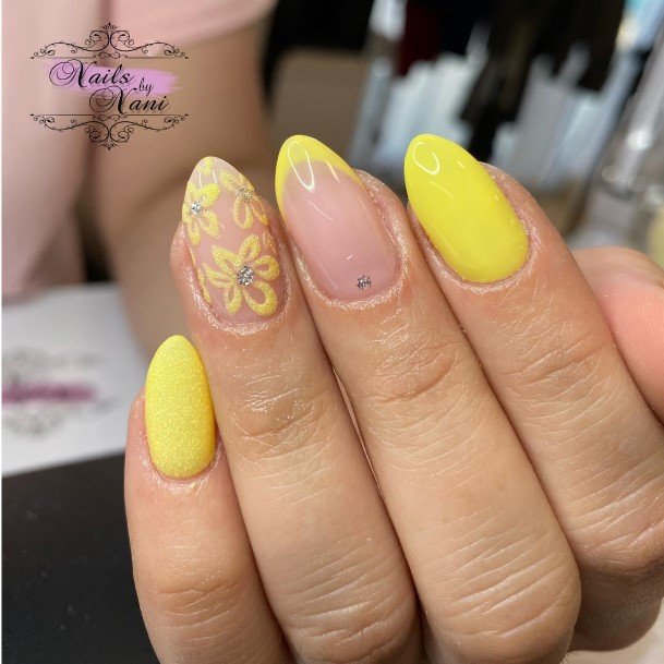 Females Yellow With Diamonds Nails