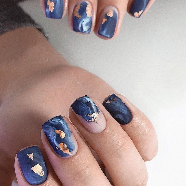 Feminine Blue And Gold Nail Designs For Women