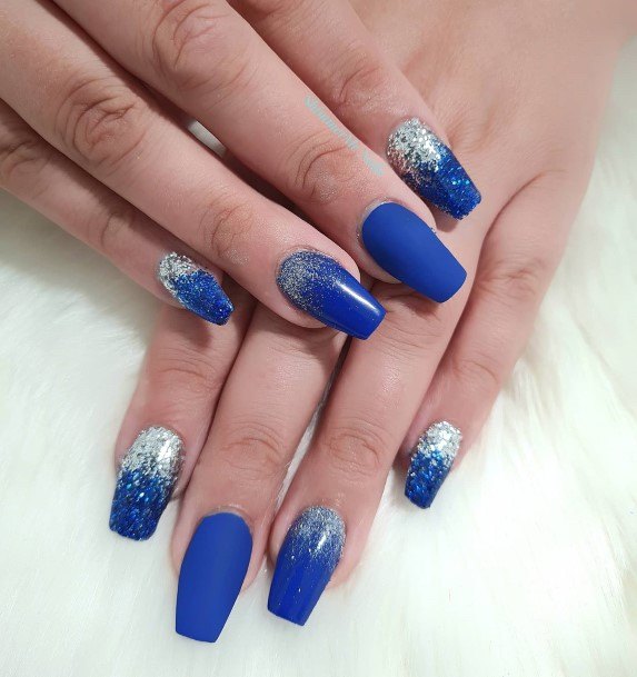 Feminine Blue And Silver Nail Designs For Women