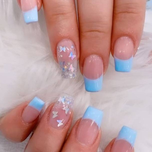 Feminine Blue French Tip Nail Designs For Women