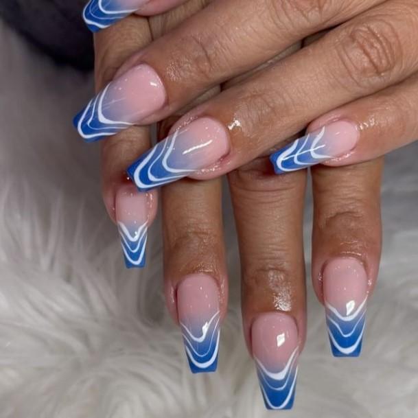 Feminine Blue Ombre Fingernails Women