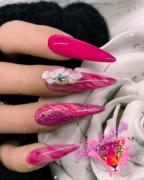 Feminine Bright Pink Nail Designs For Women