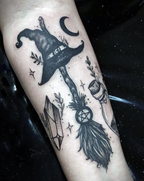 Feminine Broomstick Tattoo Designs For Women