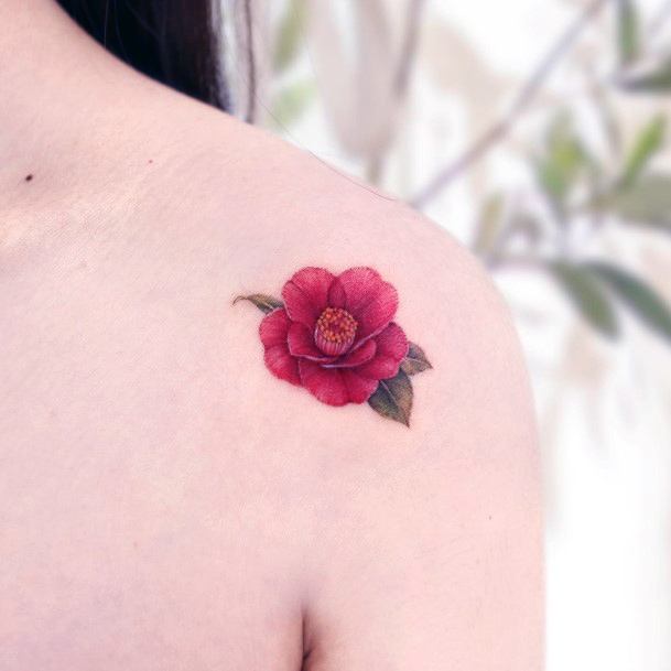 Feminine Camellia Tattoo Designs For Women