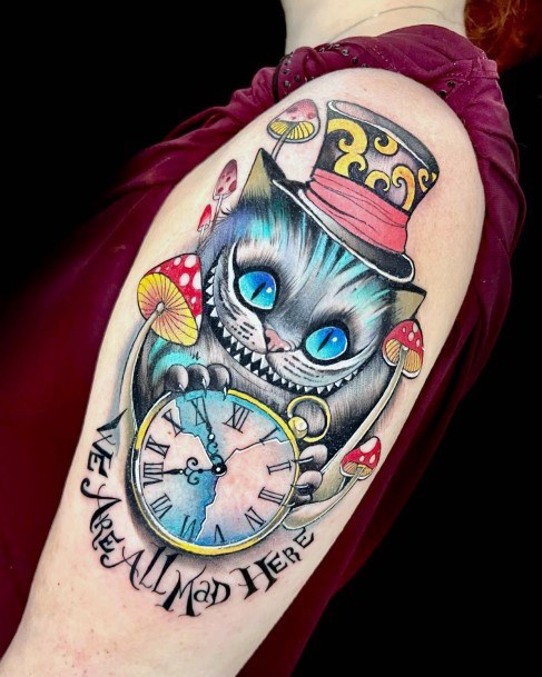 Feminine Cheshire Cat Tattoo Designs For Women