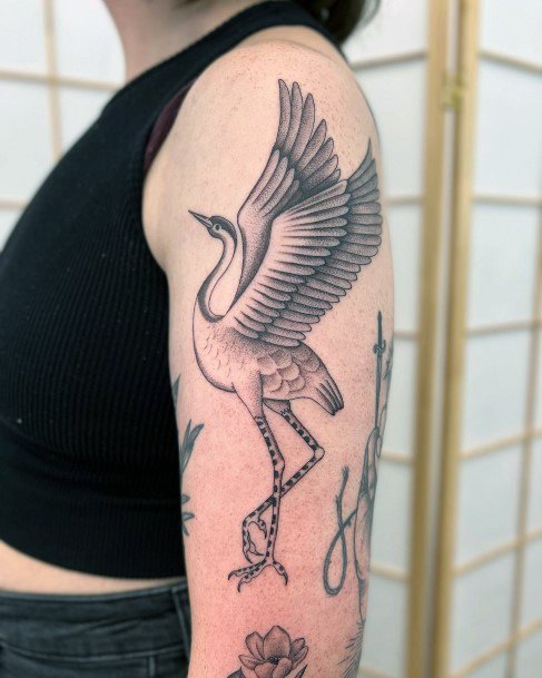 Feminine Crane Tattoo Designs For Women