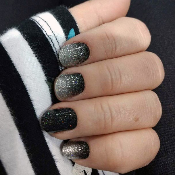 Feminine Cute Black And Silver Sparkly Glitter Nails Design Inspiration For Women