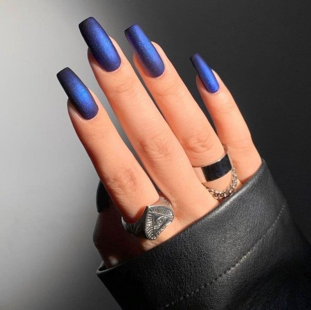 Feminine Dark Blue Matte Nail Designs For Women