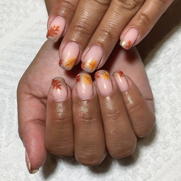 Feminine Fall Leaf Nail Designs For Women