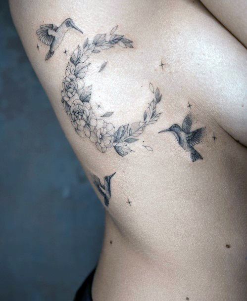 Feminine Flower Moon Tattoo Designs For Women