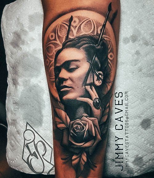 Feminine Frida Tattoo Designs For Women