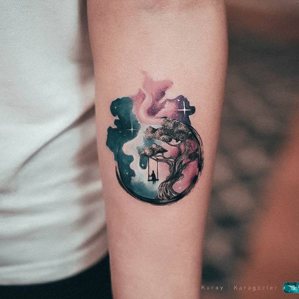 Feminine Galaxy Tattoo Designs For Women Watercolor