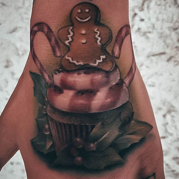 Feminine Gingerbread Man Tattoo Designs For Women Cupcake Themed Hand