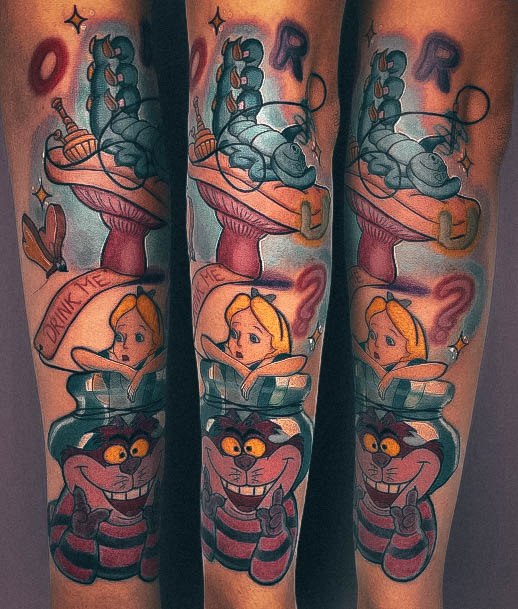 Feminine Girls Alice In Wonderland Tattoo Designs