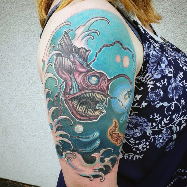 Feminine Girls Anglerfish Tattoo Designs