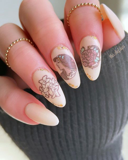 Feminine Girls Art Nouveau Nail Designs