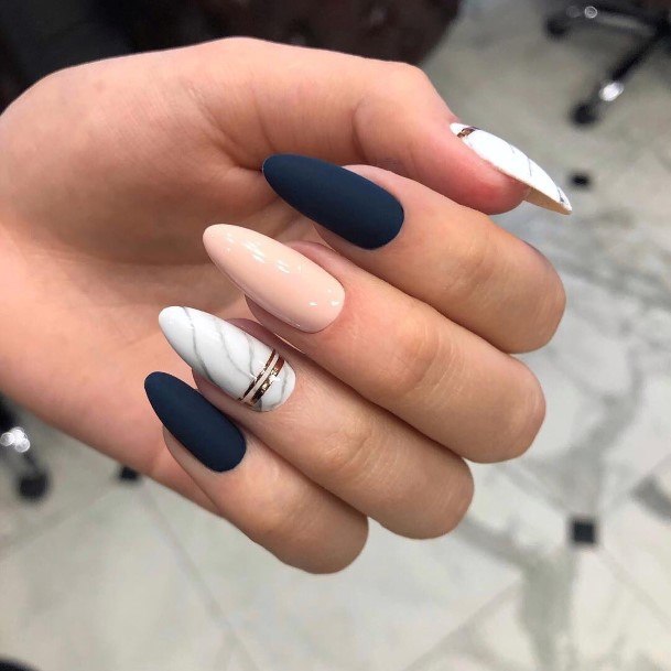 Feminine Girls Black And Grey Nail Designs