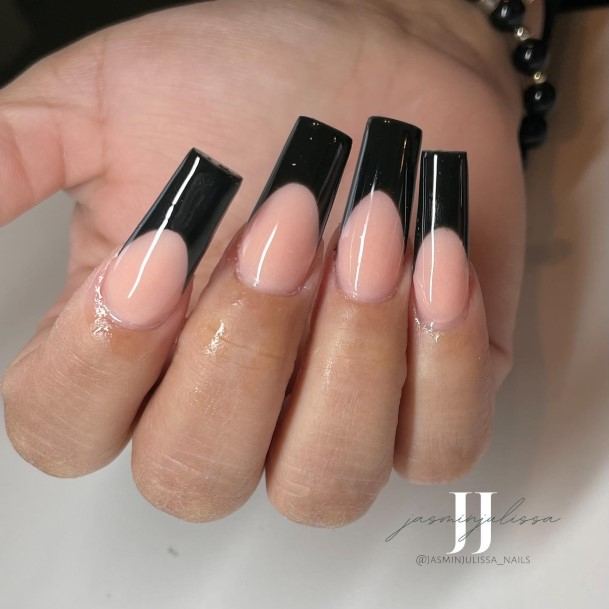 Feminine Girls Black French Tip Nail Designs