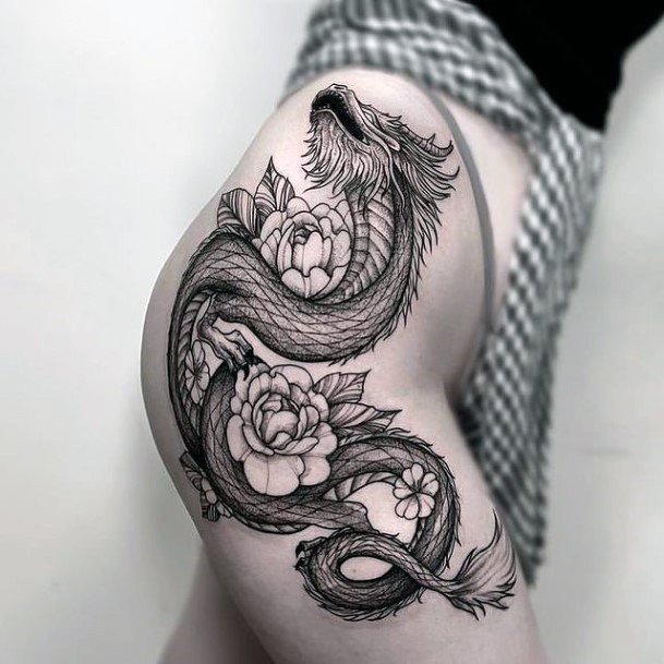 Feminine Girls Black Ink Tattoo Designs