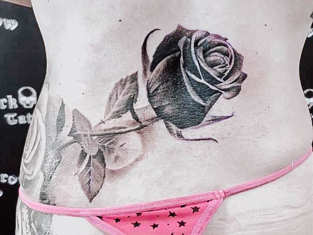 Feminine Girls Black Rose Tattoo Designs