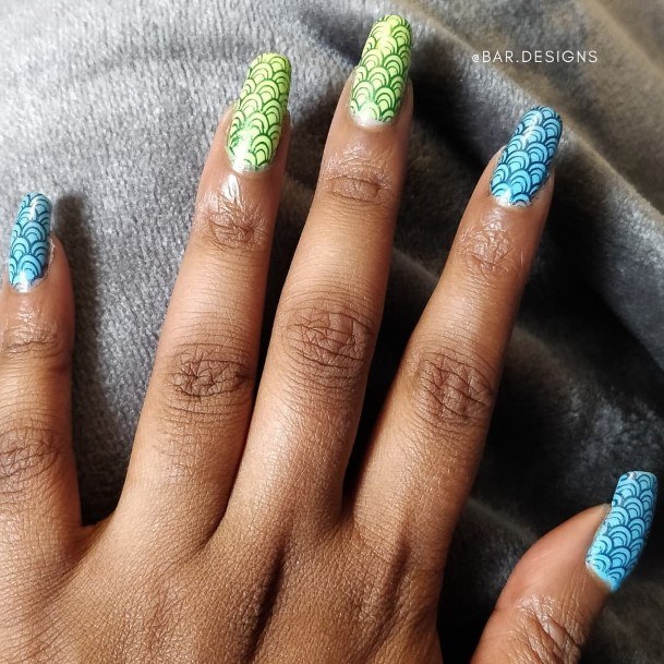 Feminine Girls Blue And Green Nail Designs