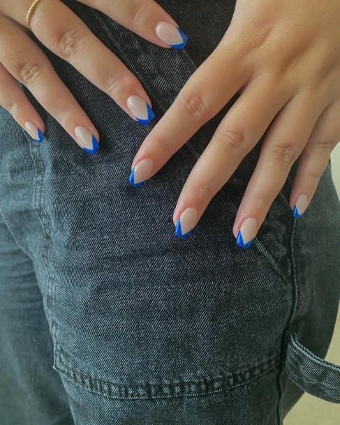 Feminine Girls Blue French Tip Nail Designs