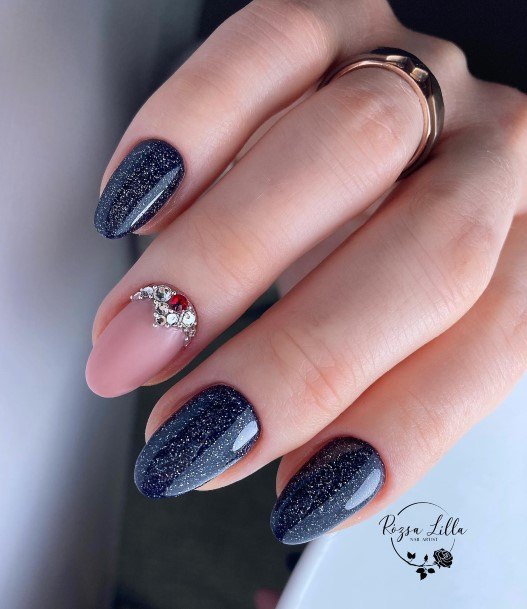 Feminine Girls Blue Glitter Nail Designs