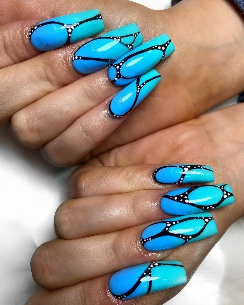 Feminine Girls Blue Ombre Nail Designs