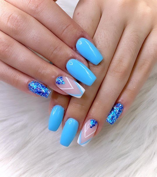 Feminine Girls Blue Summer Nail Designs