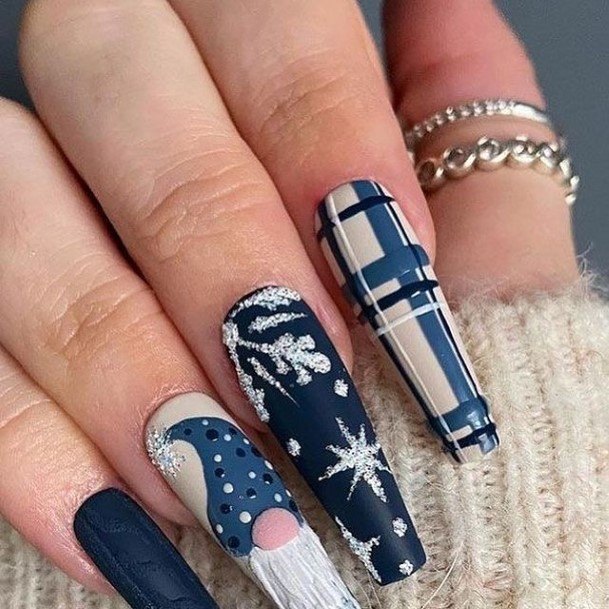 Feminine Girls Blue Winter Nail Designs