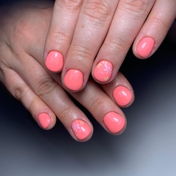 Feminine Girls Bright Coral Nail Designs