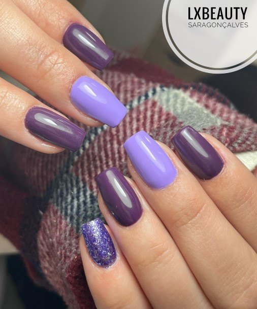 Feminine Girls Bright Purple Nail Designs