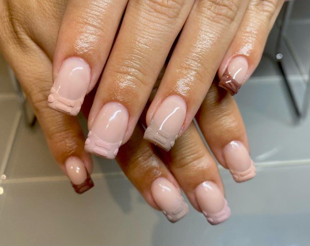 Feminine Girls Brown French Tip Nail Designs