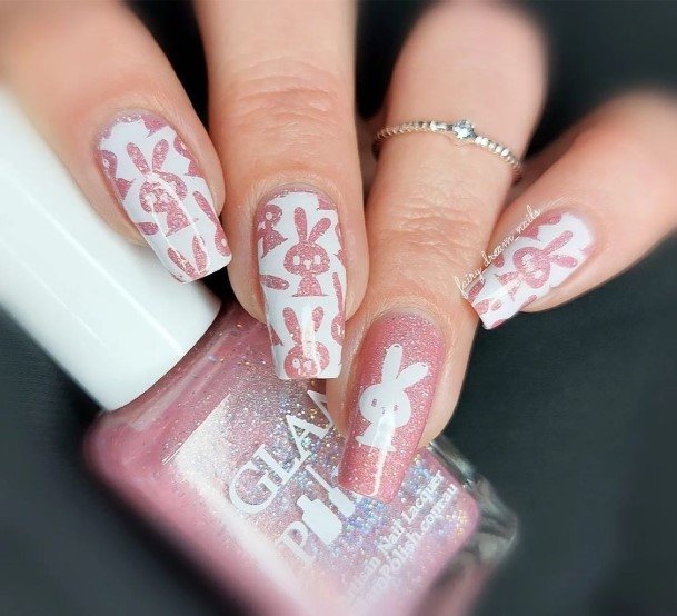 Feminine Girls Bunny Nail Designs