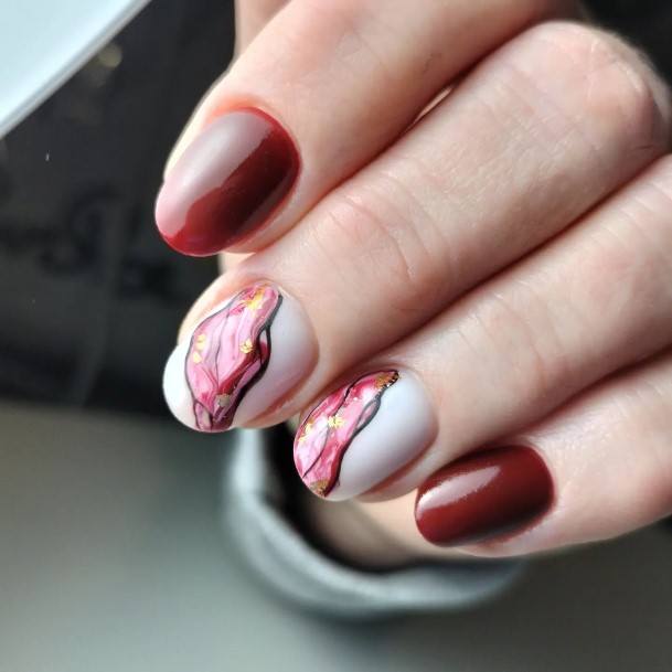 Feminine Girls Burgundy Nail Designs