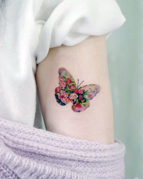 Feminine Girls Butterfly Flower Tattoo Designs
