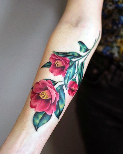 Feminine Girls Camellia Tattoo Designs