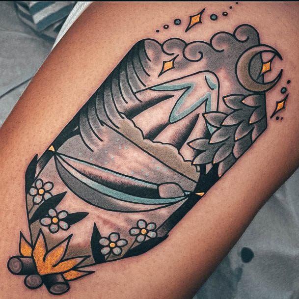 Feminine Girls Camping Tattoo Designs