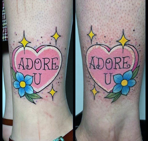 Feminine Girls Candy Heart Tattoo Designs