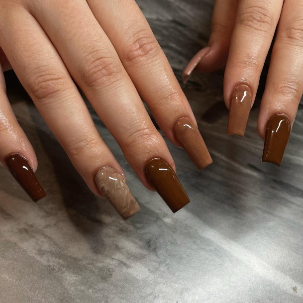 Feminine Girls Coffee Nail Designs