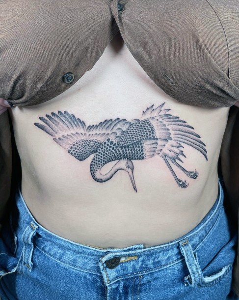 Feminine Girls Crane Tattoo Designs