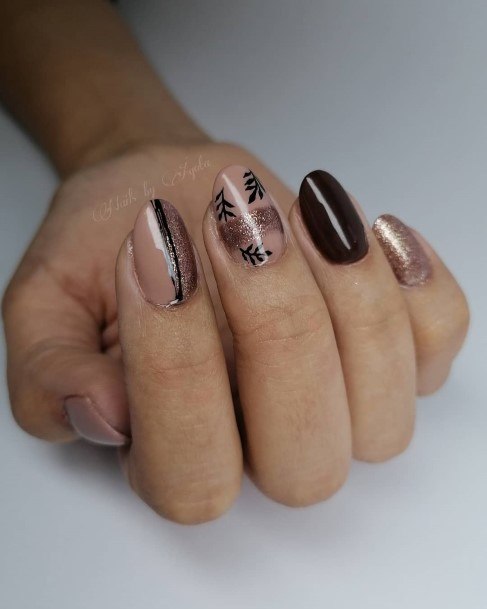 Feminine Girls Dark Brown Nail Designs